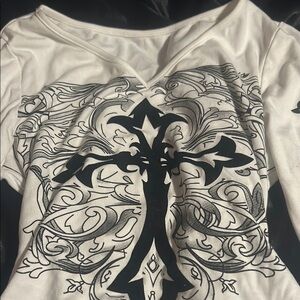 Women's White and Black Graphic Top